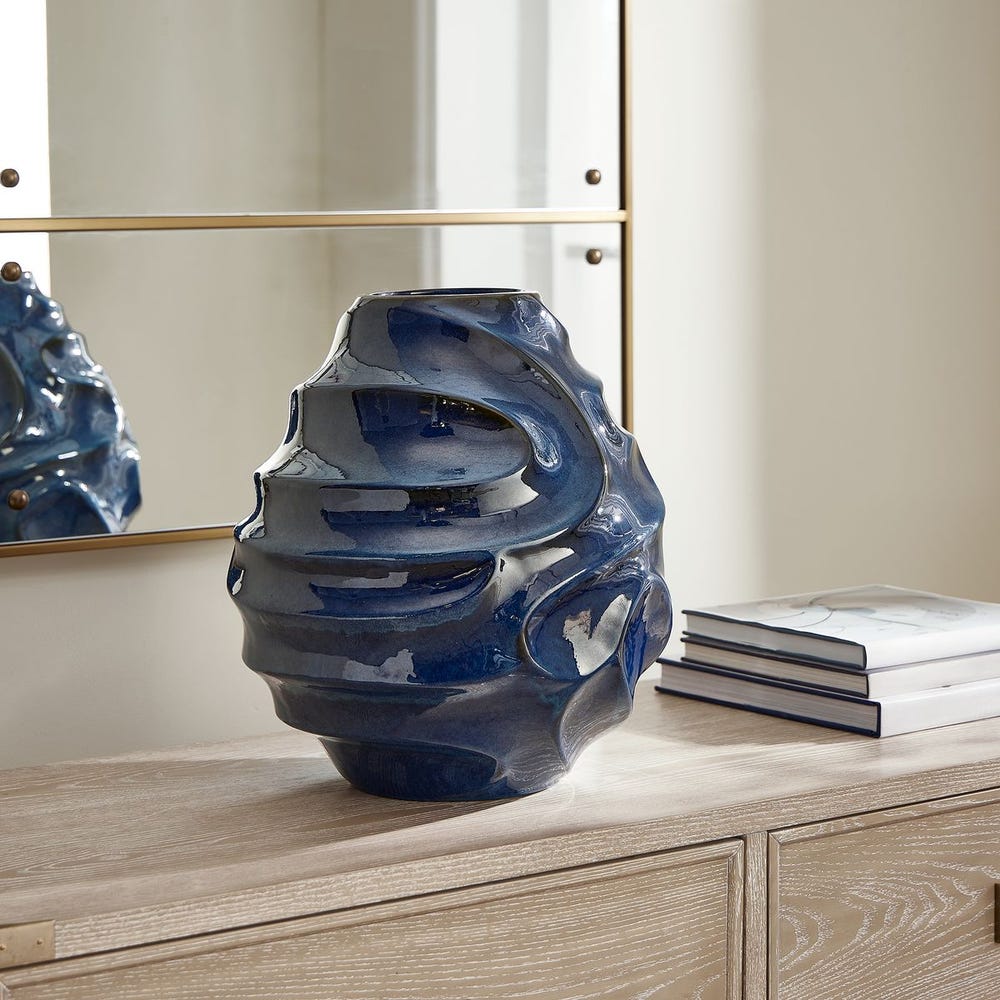Uttermost Helix Blue Glaze Swirl Vase ~ Indoor And Outdoor Use - Image 2