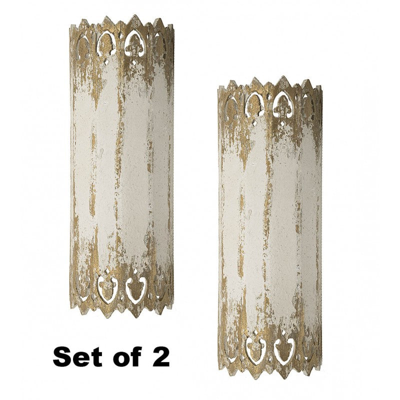 Provence Home Distressed Cream & Gold Carved Wood Set of 2 Wall Sconces - Image 2