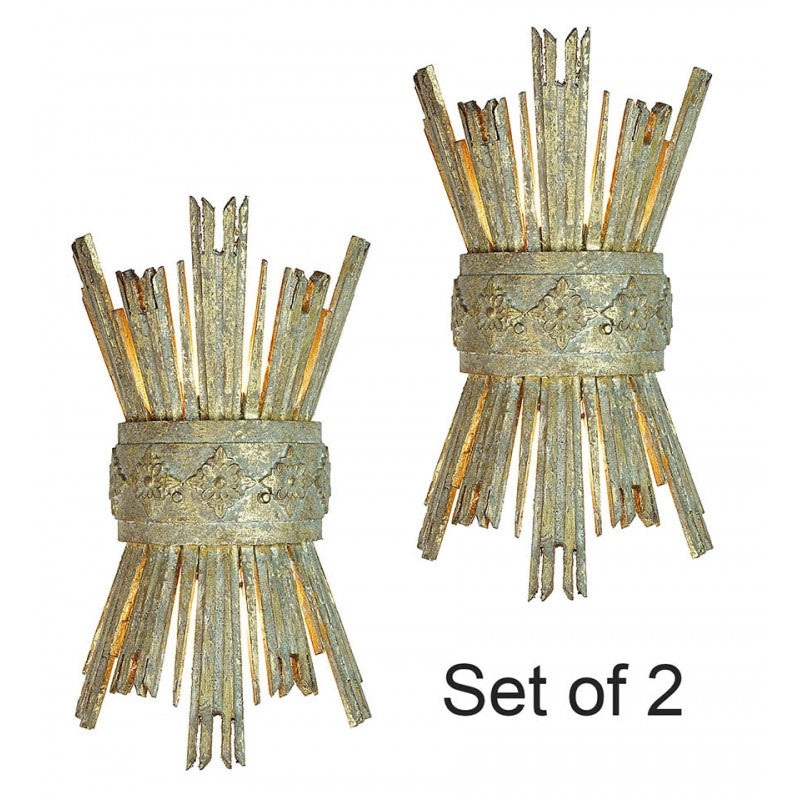 Provence Home Antiqued Gold Wood Set of 2 Wall Sconces - Image 2