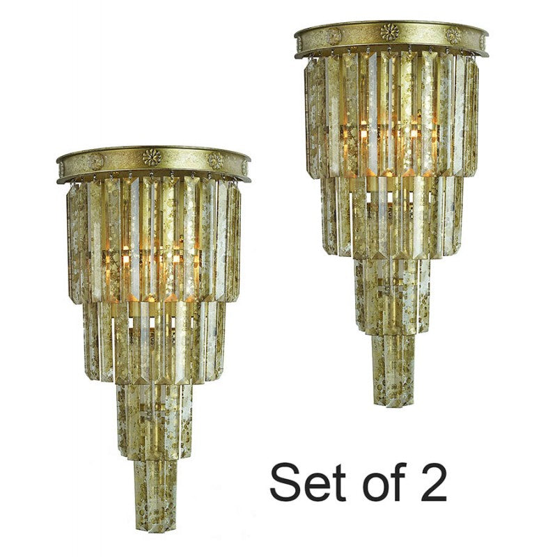 Provence Home Distressed Mirrored Glass Crystals Set of 2 Wall Sconces - Image 2