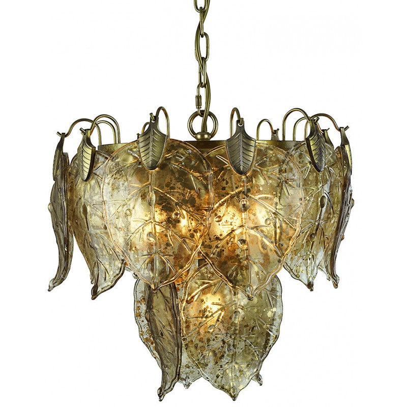 Provence Home Distressed Mirror Glass Leaves Chandelier - Image 1
