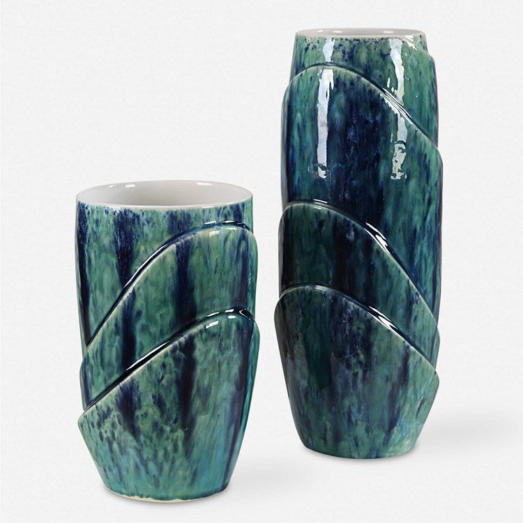 Uttermost Tranquil Duo Blue and Green Reactive Glaze Ceramic Set of 2 Vases - Image 2