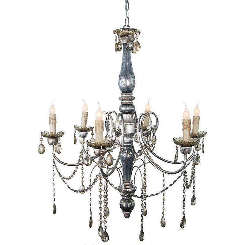 Provence Home Distressed Antiqued Brown & Gold Carved Wood Chandelier - Image 1