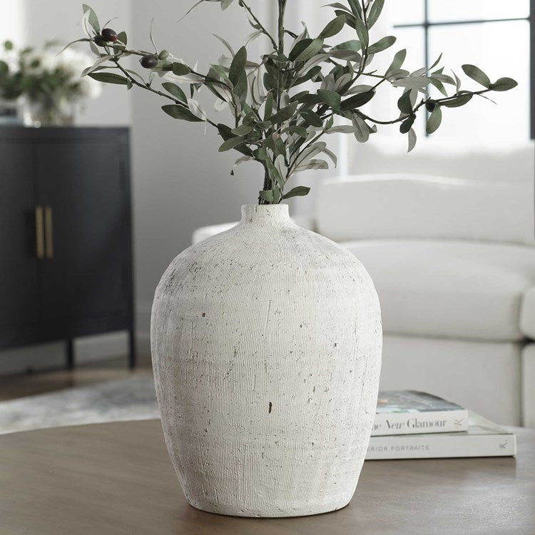 Uttermost Floreana White Textured Ceramic Vase - Image 1