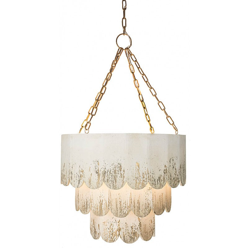 Provence Home Three Tiered Distressed Cream Wood Chandelier with Gold Accents - Image 2