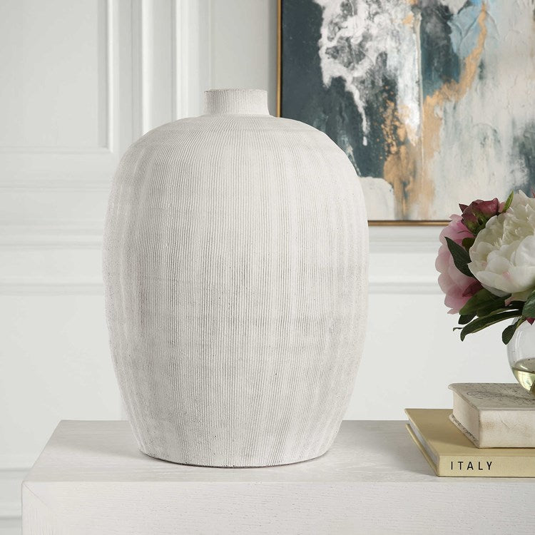 Uttermost Floreana White Textured Ceramic Vase - Image 3