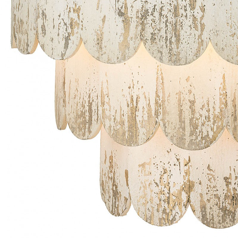 Provence Home Three Tiered Distressed Cream Wood Chandelier with Gold Accents - Image 3
