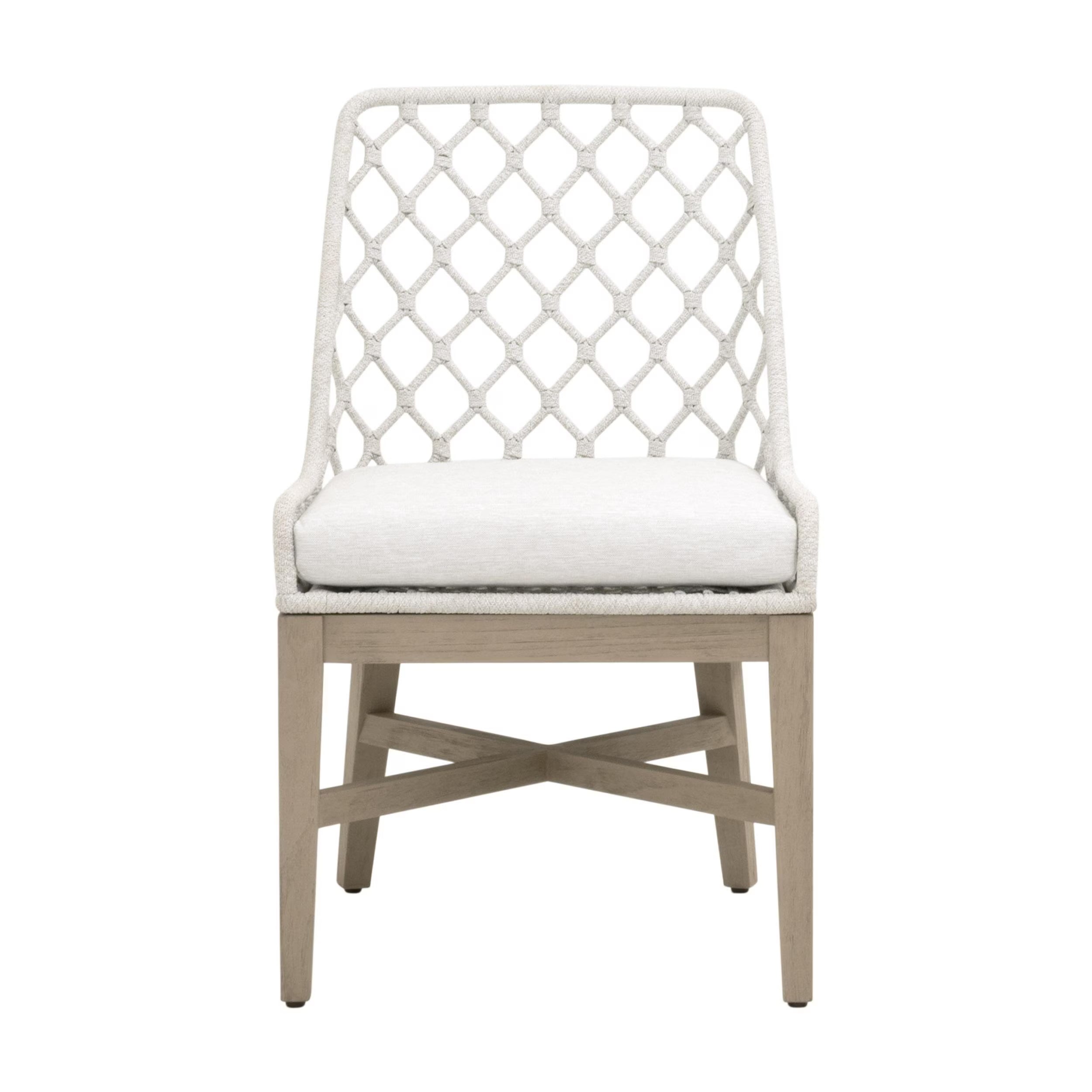 Essentials For Living Lattis Outdoor Dining Chair ~ White Speckle Flat Rope, Performance White Speckle, Washed Ever Teak - Image 1
