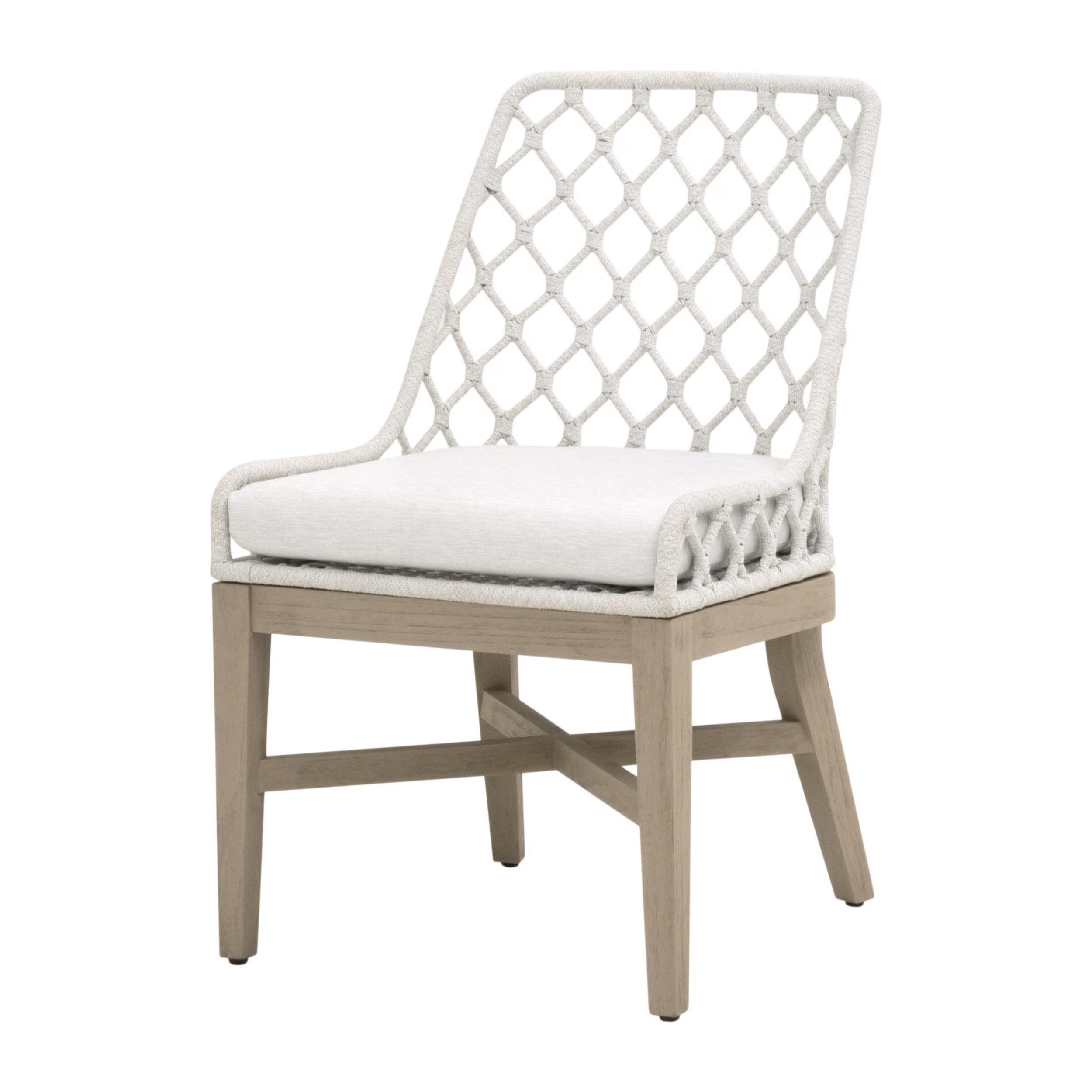Essentials For Living Lattis Outdoor Dining Chair ~ White Speckle Flat Rope, Performance White Speckle, Washed Ever Teak - Image 2