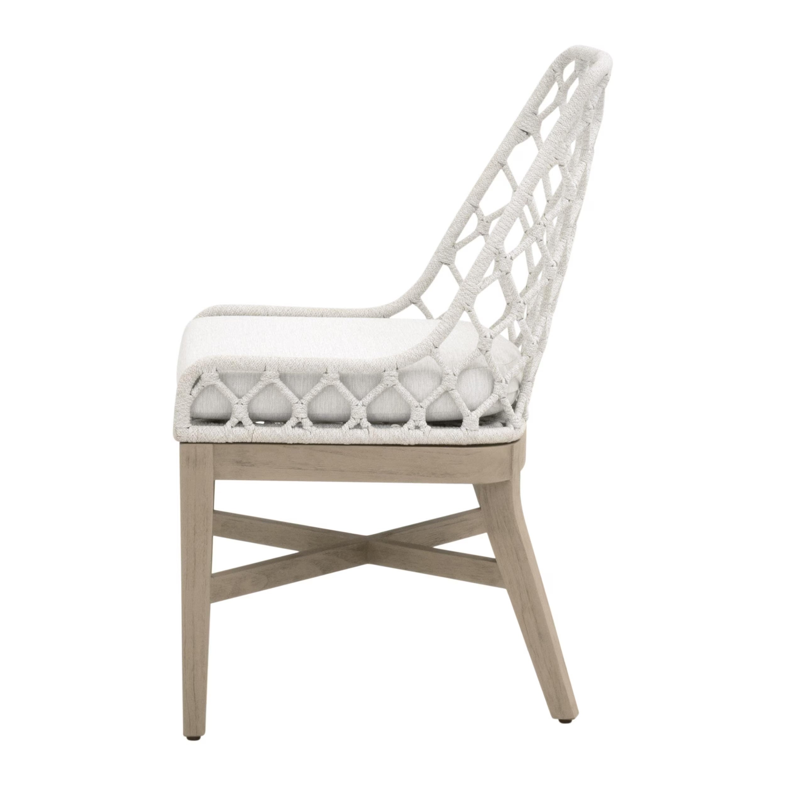 Essentials For Living Lattis Outdoor Dining Chair ~ White Speckle Flat Rope, Performance White Speckle, Washed Ever Teak - Image 3