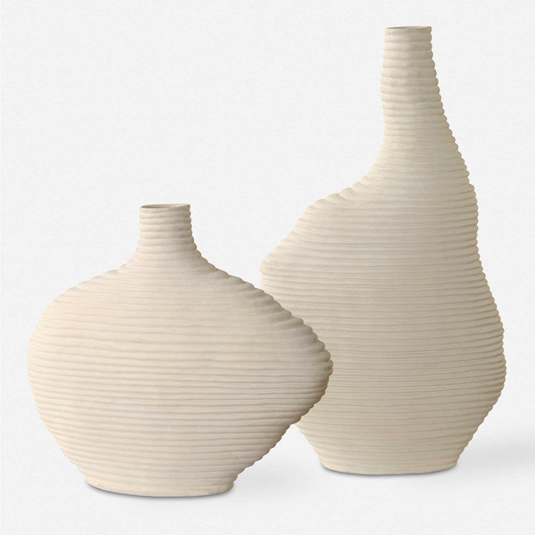 Uttermost Duostacked Matte White Textured Ceramic Set of 2 Vases - Image 2