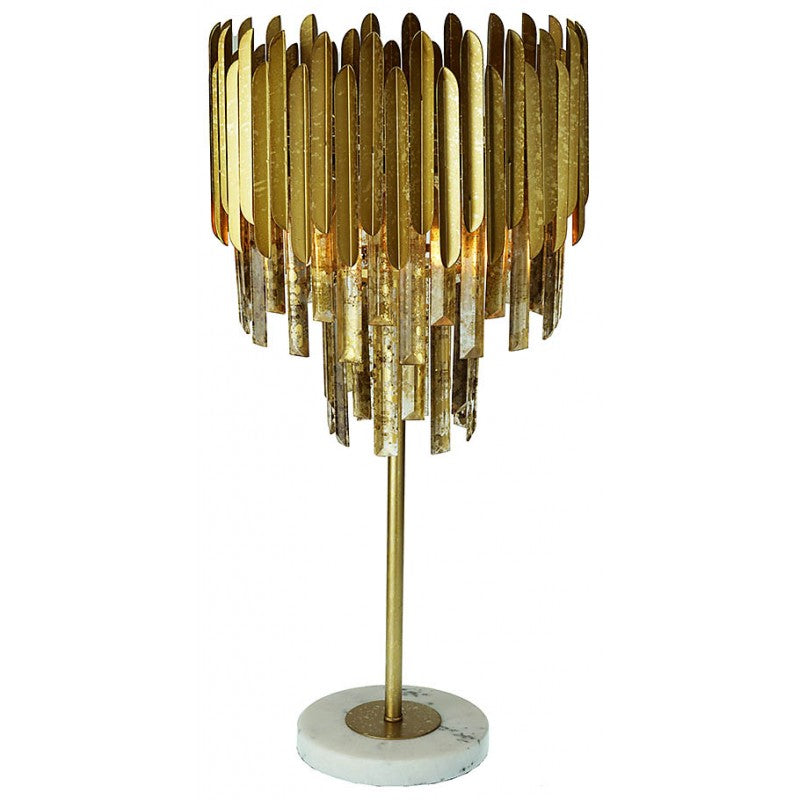Provence Home Distressed Gold Glass Mirror Crystals Metal Table Lamp with Marble Base - Image 1