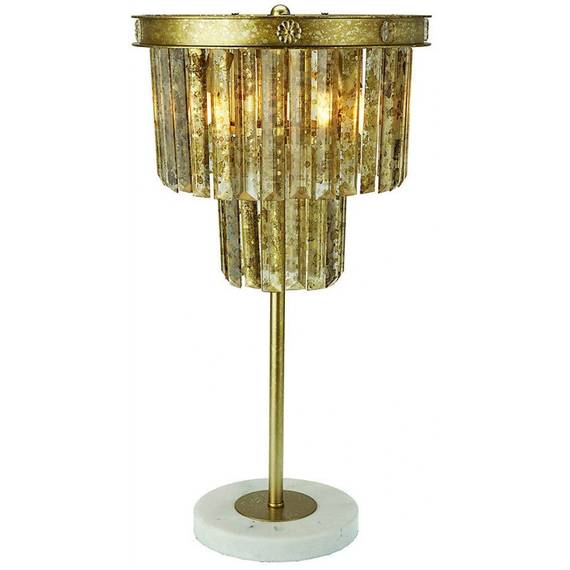 Provence Home Distressed Gold Mirror Glass Crystals Metal Table Lamp with Marble Base - Image 1