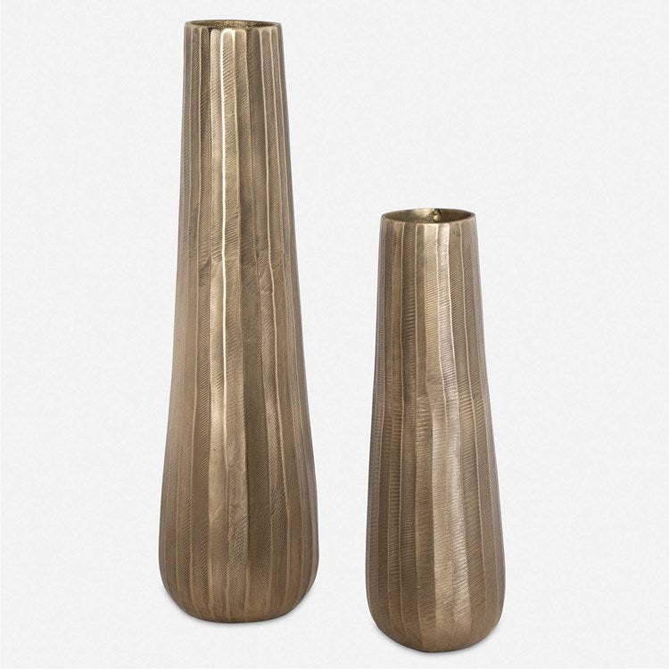 Uttermost Vertiforge Antique Gold Textured Set of 2 Vases - Image 1