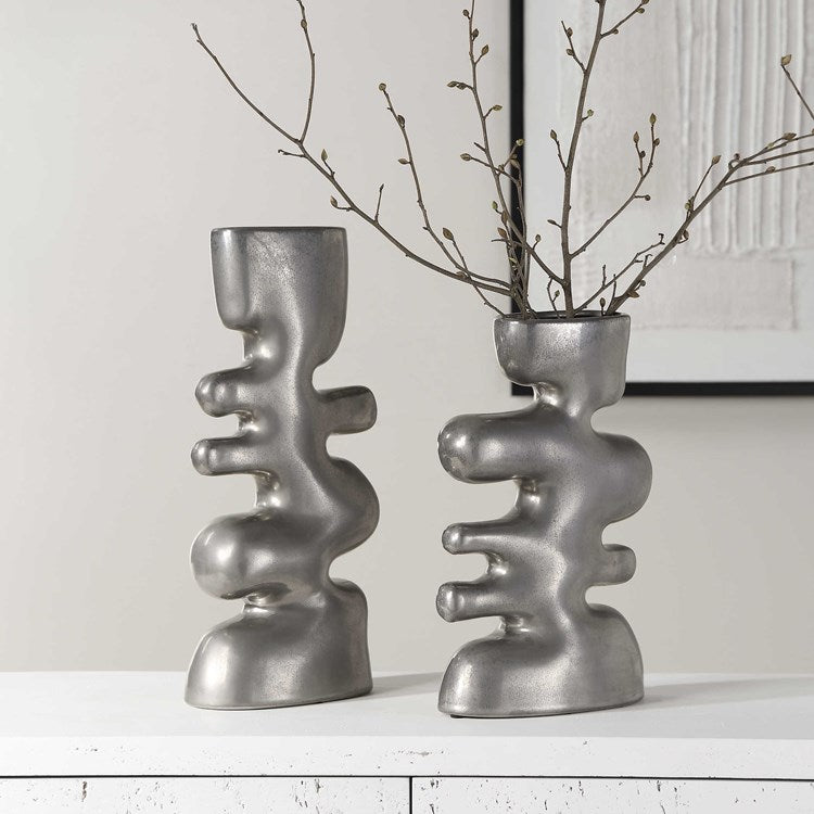 Uttermost Free Flowing Nickel Glaze Modern Set of 2 Vases - Image 3