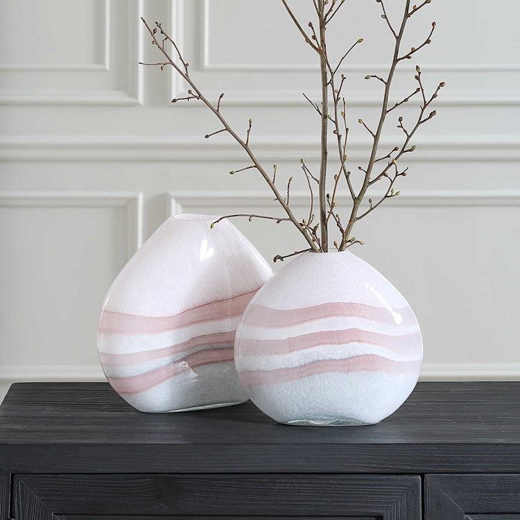 Uttermost Blush Swirl Glass Set of 2 Vases - Image 1