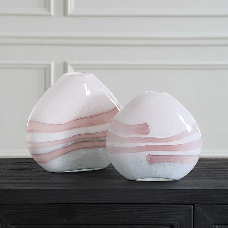 Uttermost Blush Swirl Glass Set of 2 Vases - Image 3