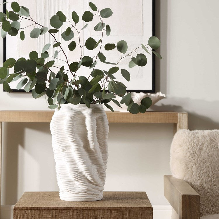 Uttermost Stratified Matte White Glaze Modern Organic Vase - Image 1