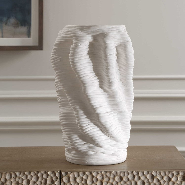 Uttermost Stratified Matte White Glaze Modern Organic Vase - Image 3