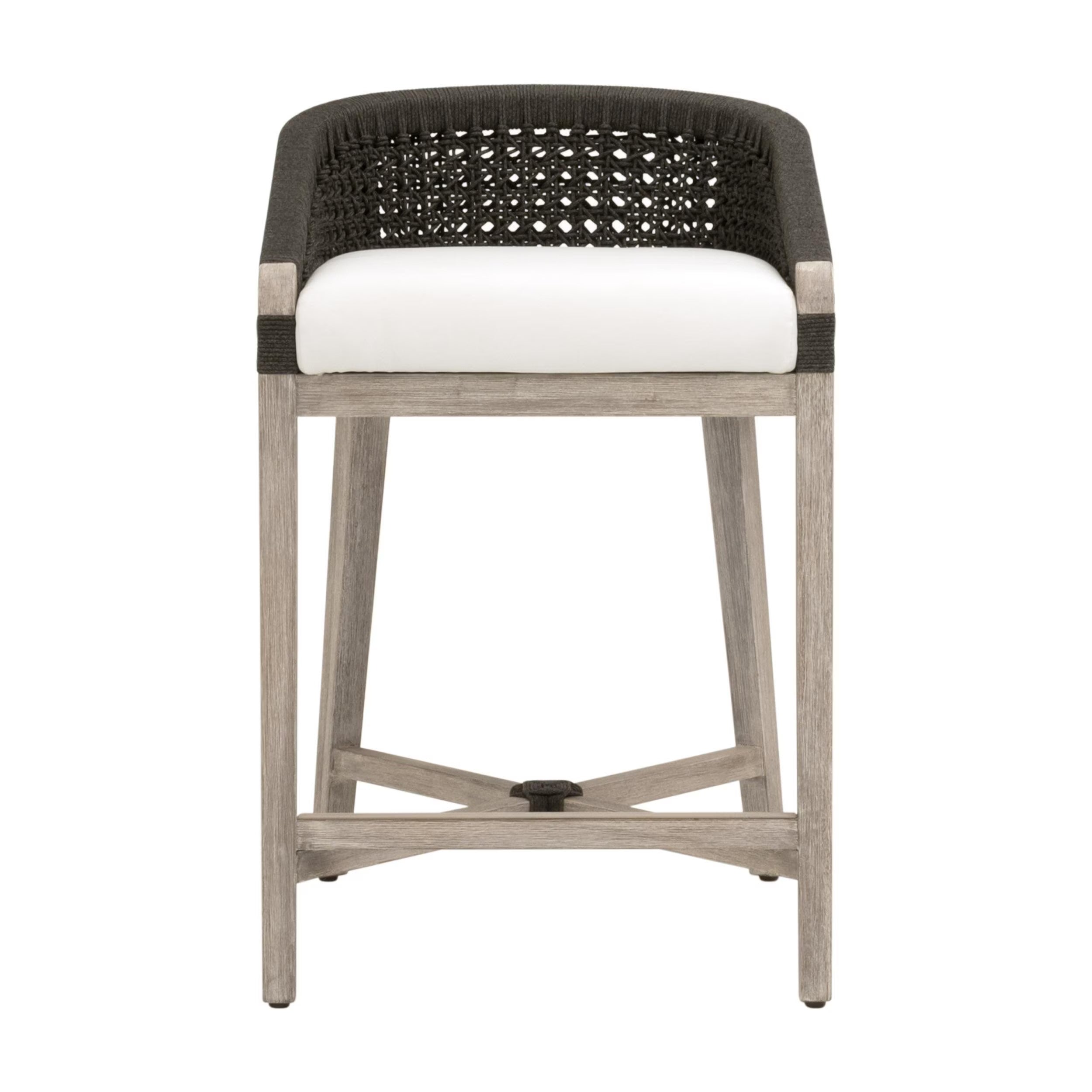 Essentials For Living Montecito Counter Stool~ Anthracite Round Rope, LiveSmart Peyton Pearl With Natural Gray Mahogany Frame - Image 1