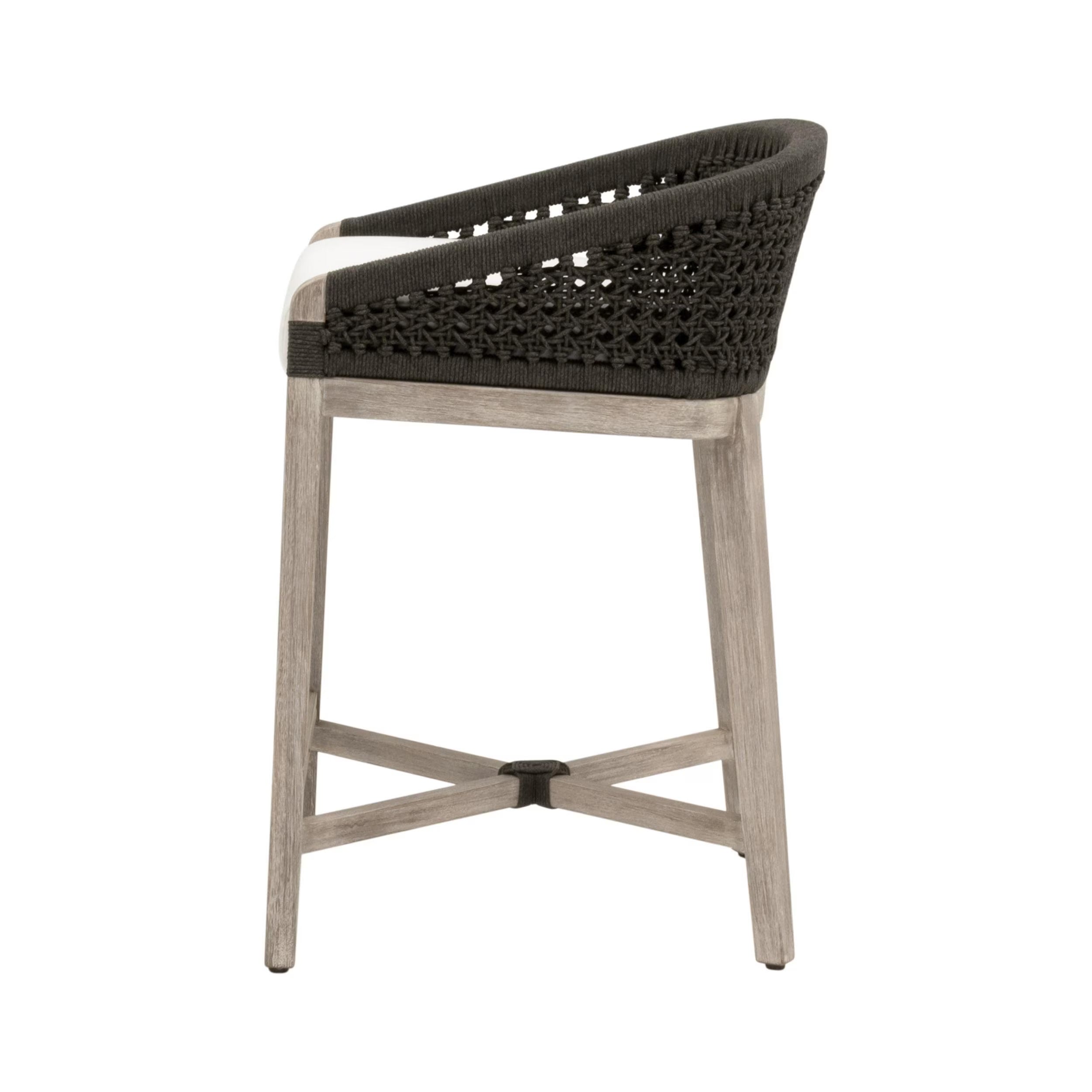 Essentials For Living Montecito Counter Stool~ Anthracite Round Rope, LiveSmart Peyton Pearl With Natural Gray Mahogany Frame - Image 3