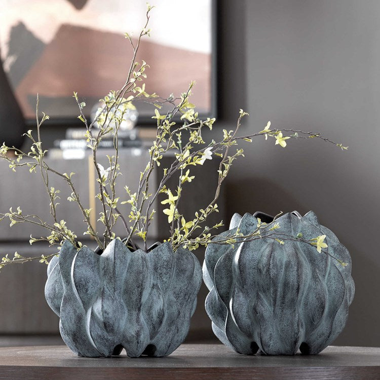 Uttermost Verdant Bronze Verdigris Glaze Ceramic Set of 2 Vases - Image 2