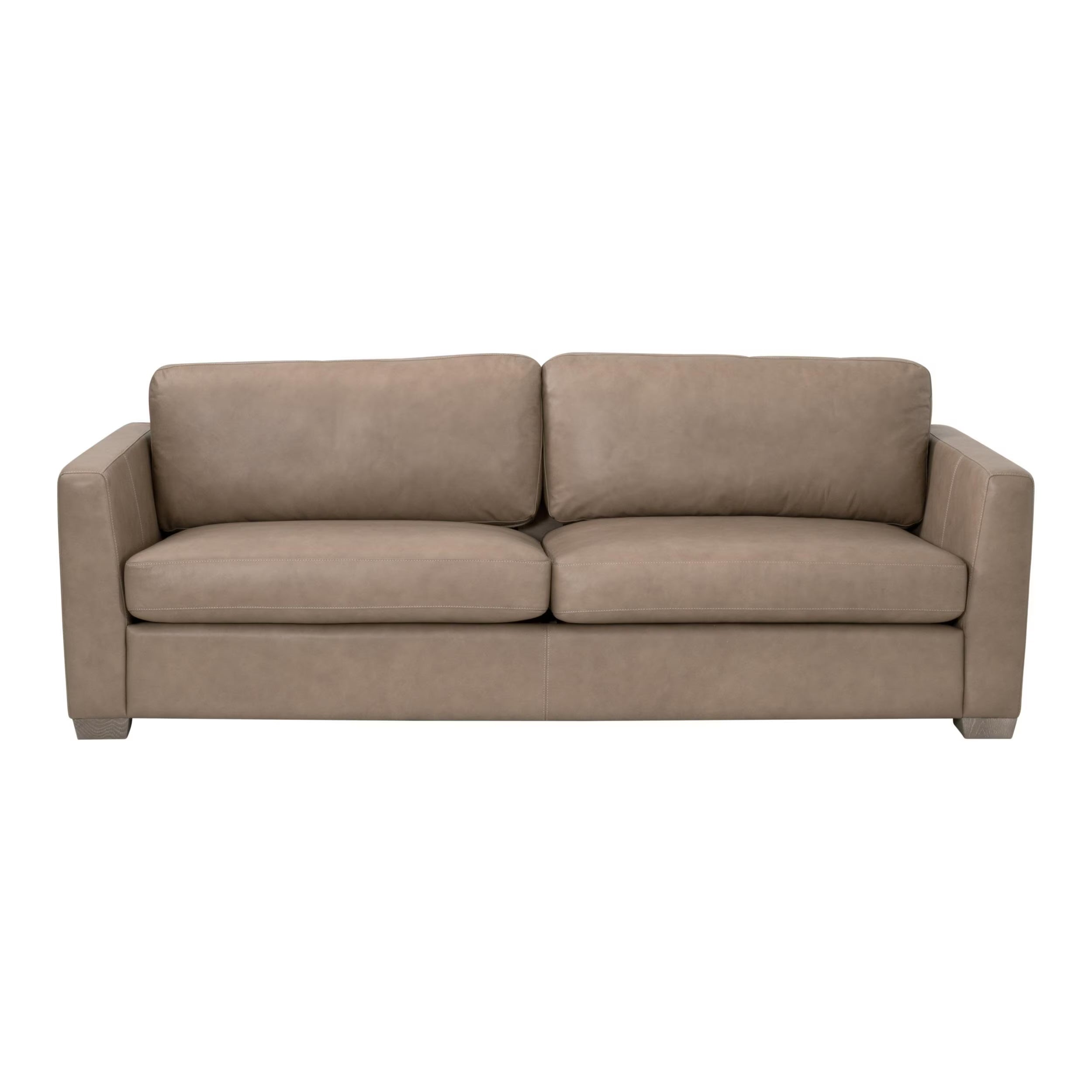 Essentials For Living Neiman 95” Taper Arm Sofa ~ Fawn Top Grain Leather, Natural Gray Oak