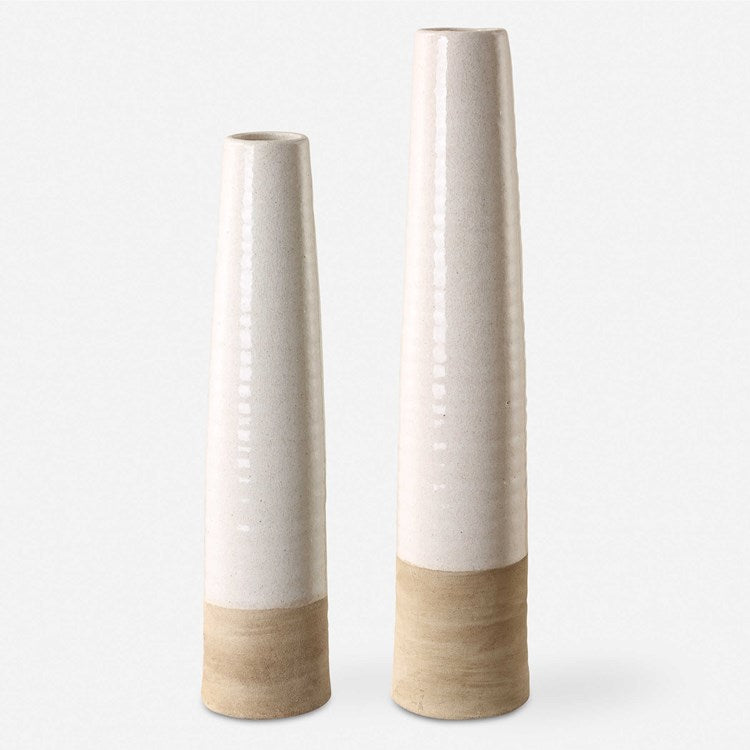 Uttermost Ivory Sands Crackled White Ceramic Set of 2 Vases - Image 2