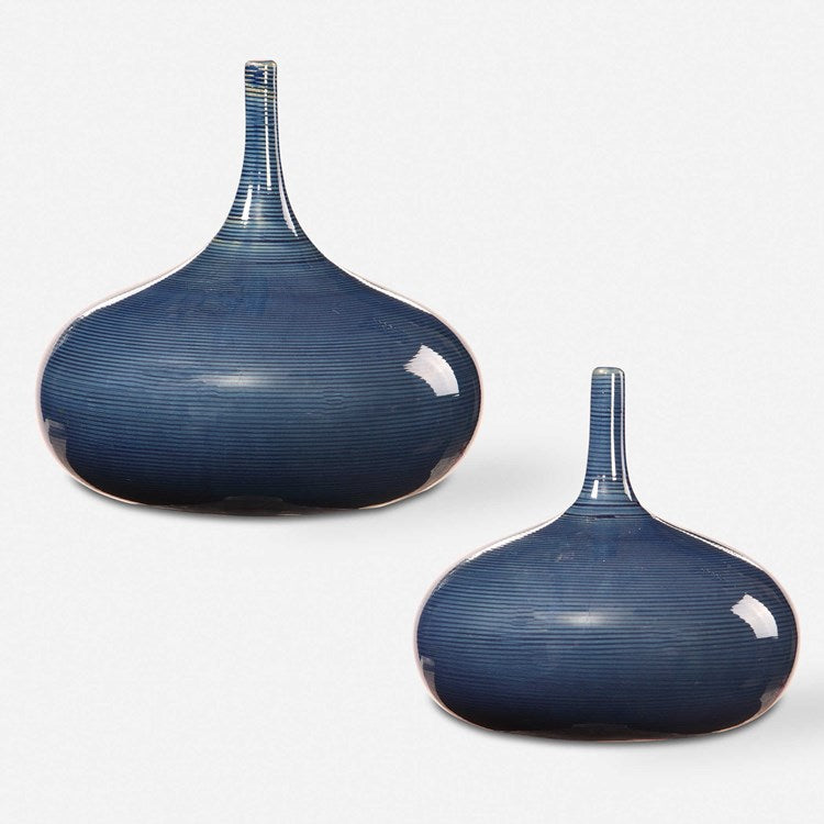 Uttermost Zayan Blue Ceramic Set of 2 Vases - Image 2