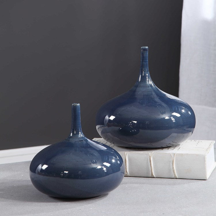 Uttermost Zayan Blue Ceramic Set of 2 Vases - Image 3