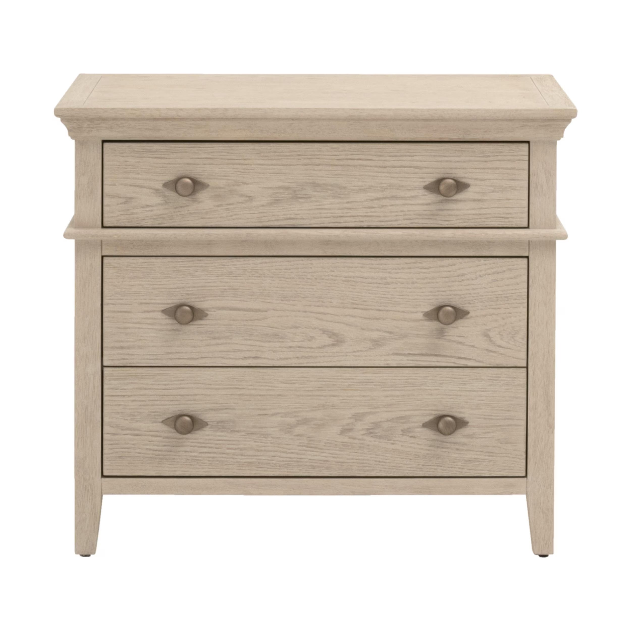 Essentials For Living Oxford Three- Drawer Nightstand ~ White Washed Oak