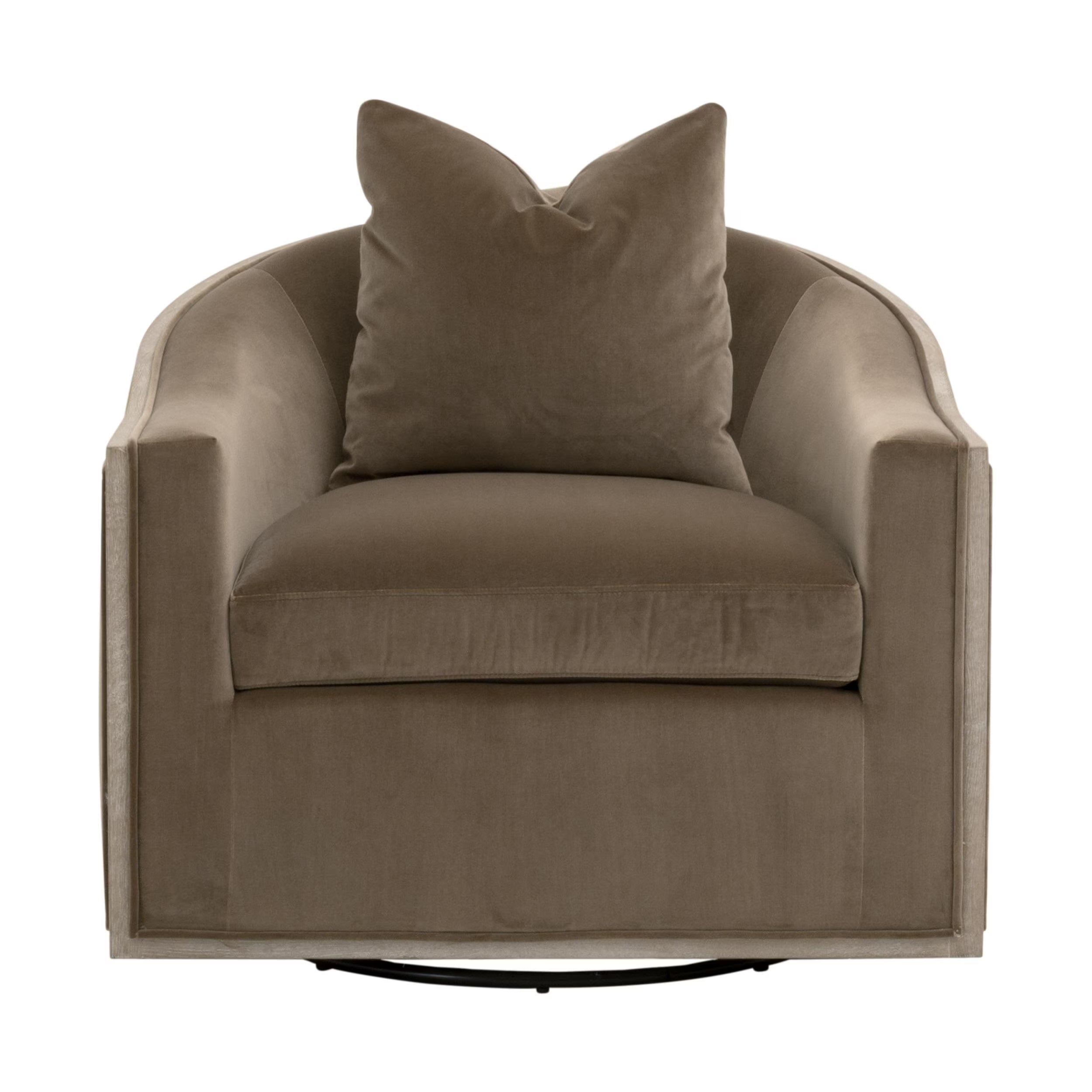 Essentials For Living Paxton Swivel Club Chair ~ Caramel Velvet, Natural Gray Oak