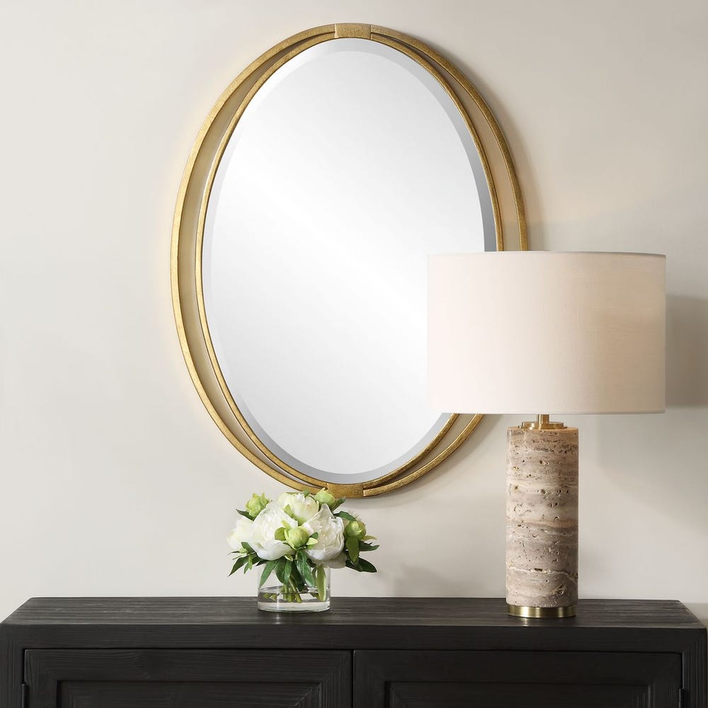 Uttermost Rhodes Antique Metallic Gold Leaf Oval Mirror - Image 2
