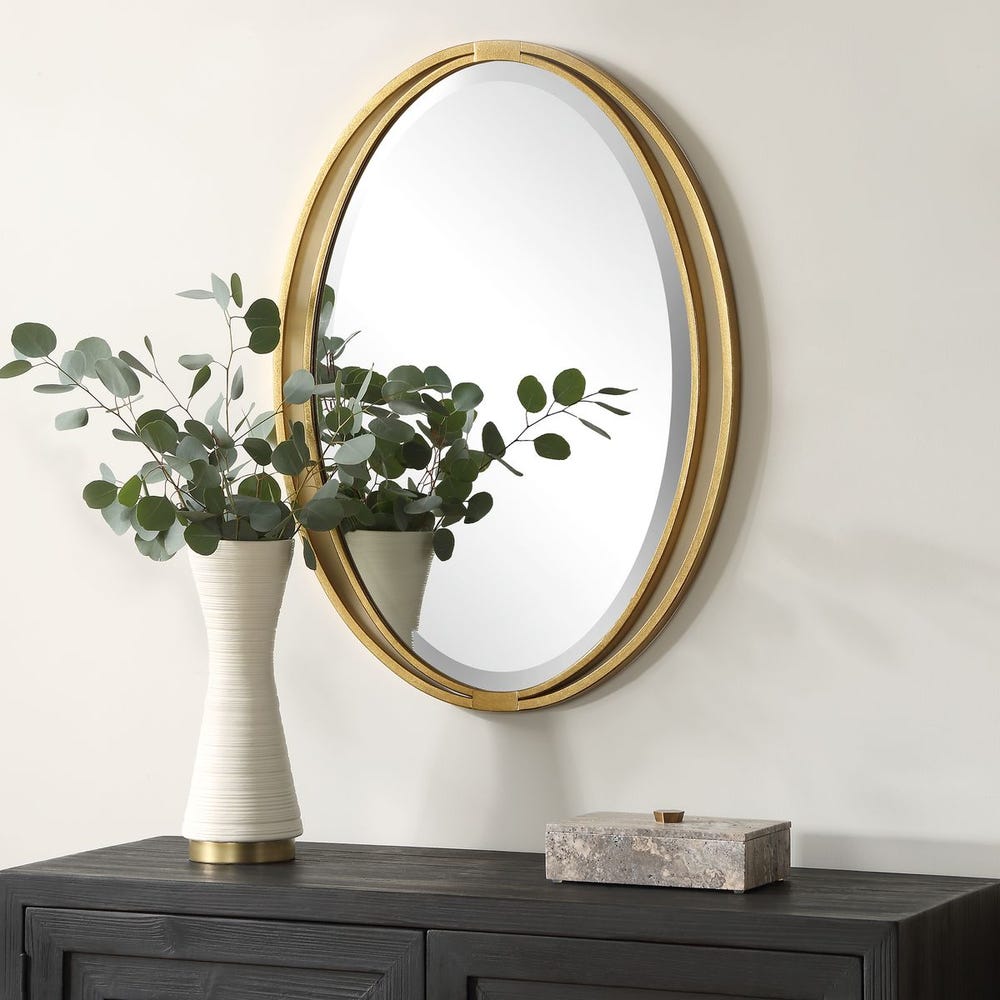 Uttermost Rhodes Antique Metallic Gold Leaf Oval Mirror - Image 3