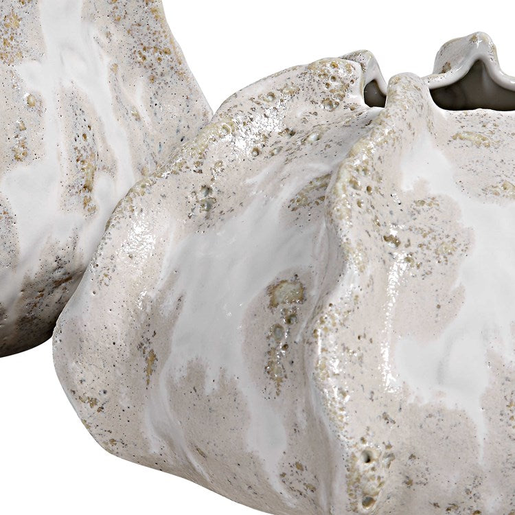 Uttermost Urchin Ivory and Beige Glazed Ceramic Set of 2 Vases - Image 3