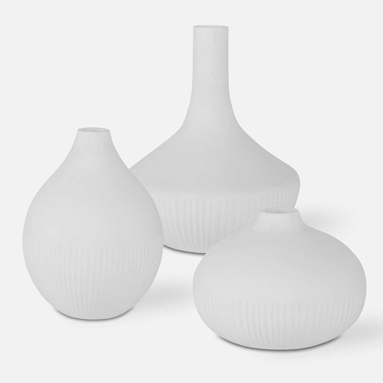 Uttermost Apothecary White Textured Ceramic Set of 3 Vases - Image 2