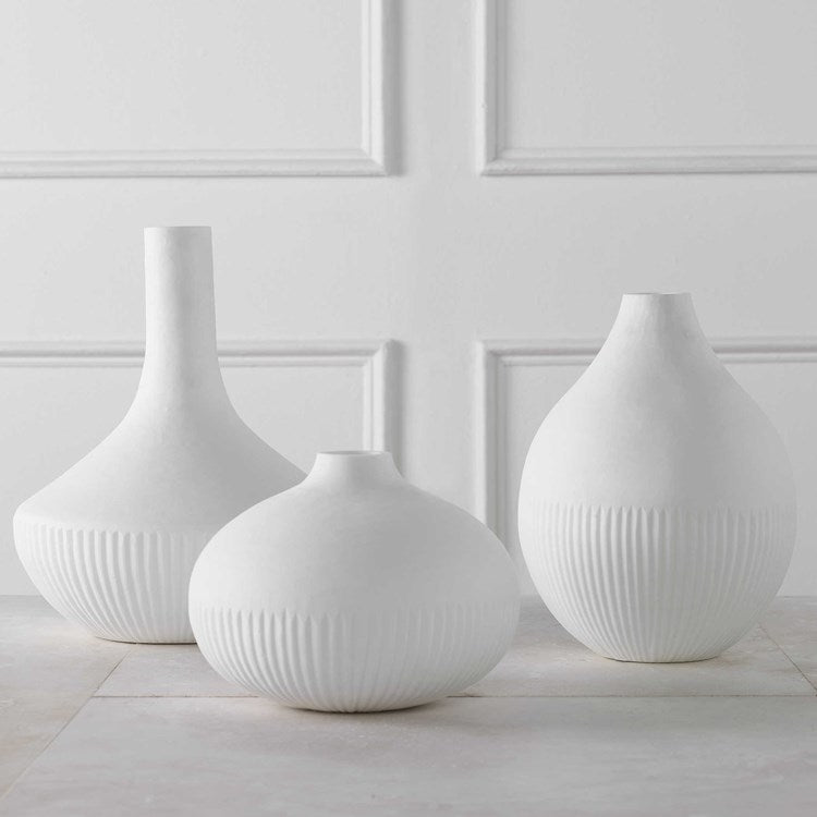 Uttermost Apothecary White Textured Ceramic Set of 3 Vases - Image 1