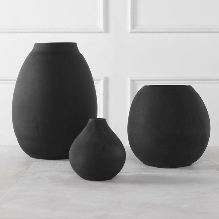 Uttermost Hearth Matte Black Glass Set of 3 Vases - Image 1