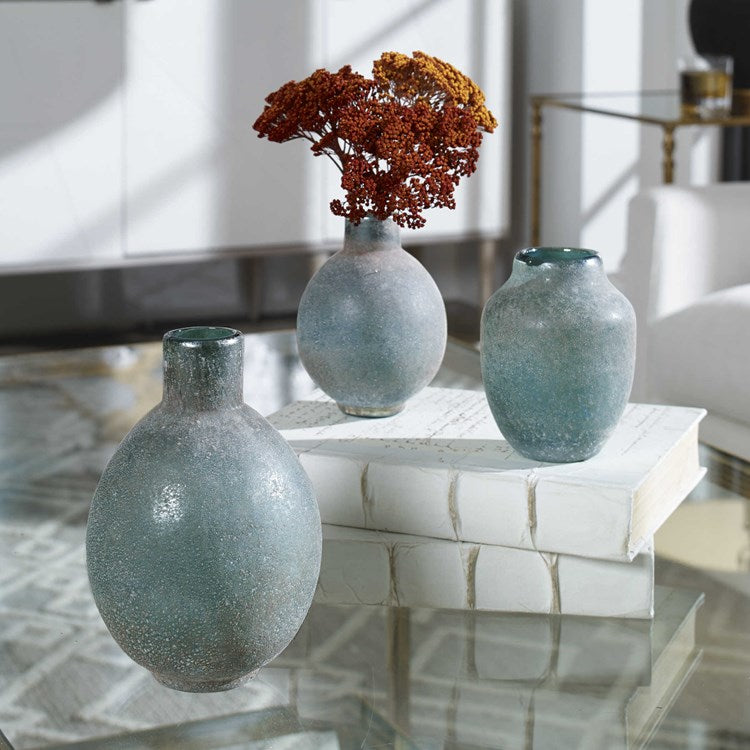 Uttermost Mercede Blue Green Glass Set of 3 Vases - Image 1
