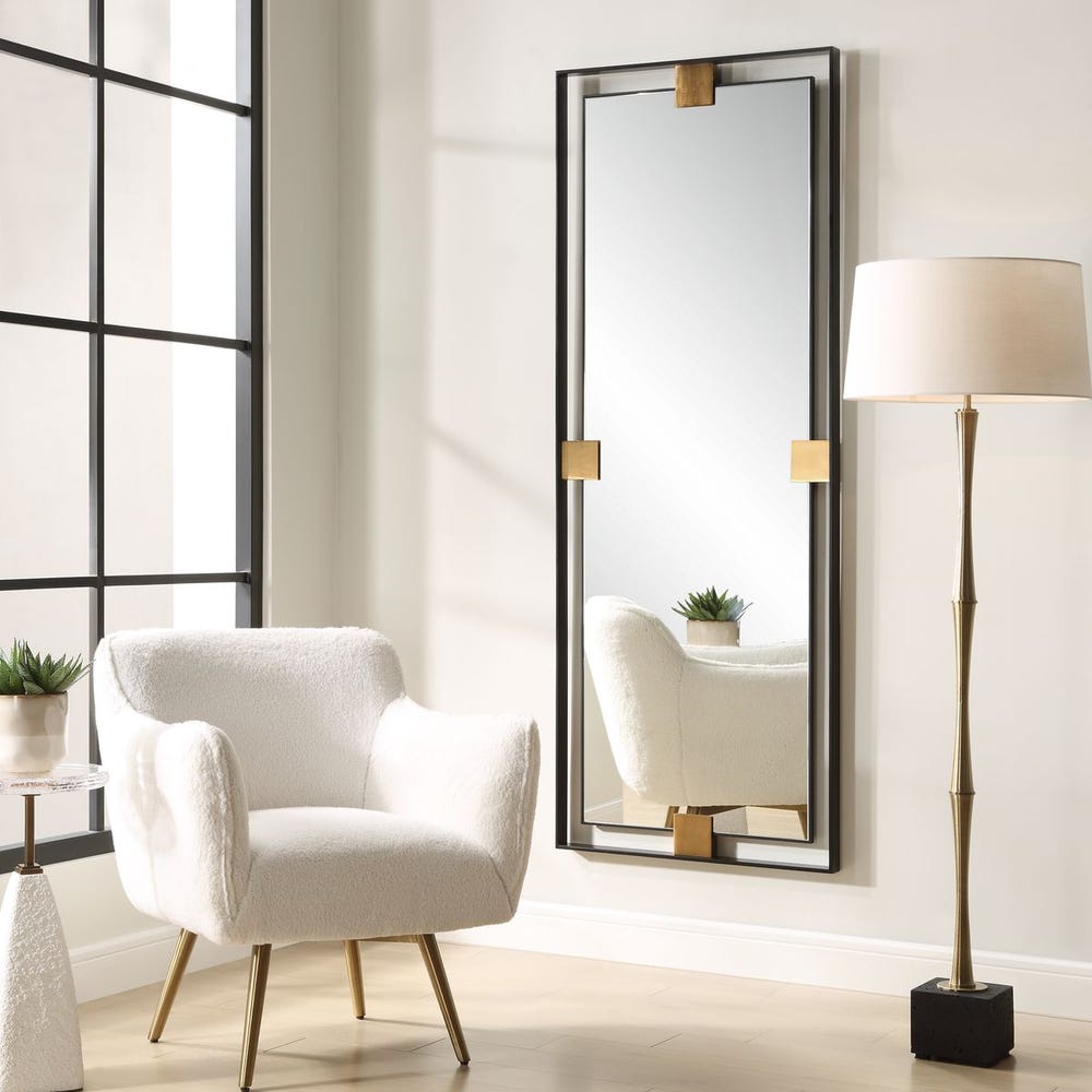 Uttermost Cornerstone Sleek Satin Black And Brushed Brass Mirror - Image 1