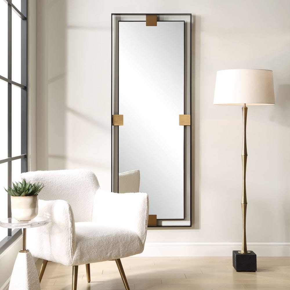 Uttermost Cornerstone Sleek Satin Black And Brushed Brass Mirror - Image 2