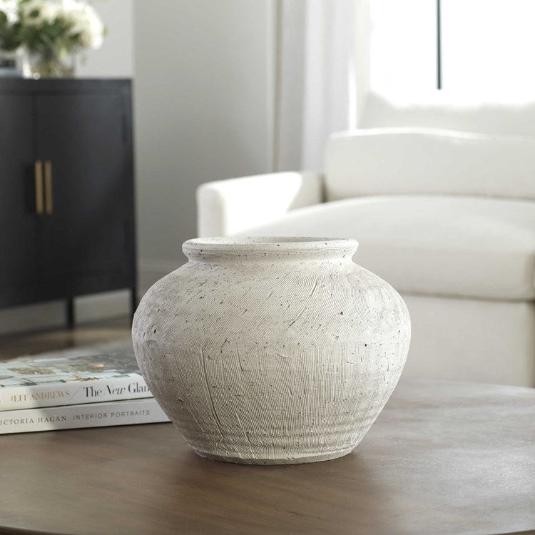 Uttermost Floreana White Textured Round Ceramic Vase - Image 1