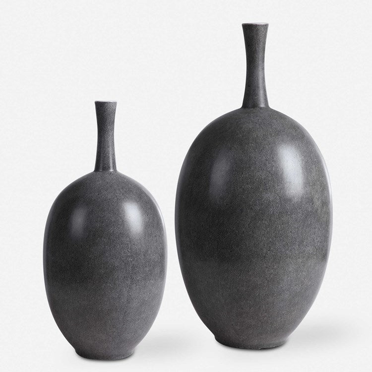 Uttermost Riordan Marbled Black Ceramic Contemporary Set of 2 Vases - Image 3