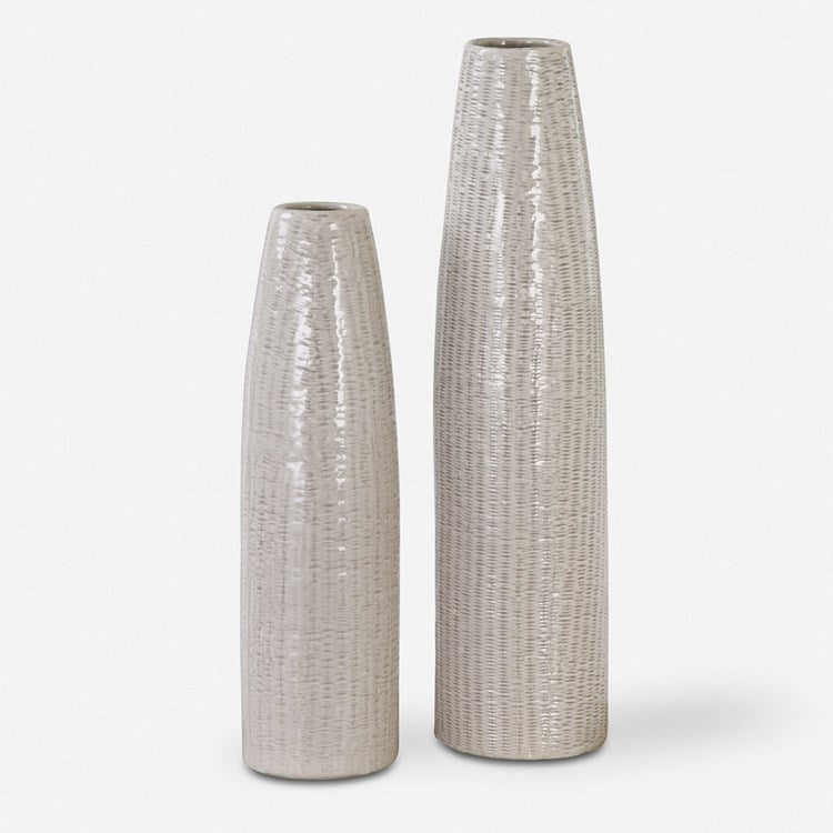 Uttermost Sara Taupe Glazed Textured Ceramic Set of 2 Vases - Image 2