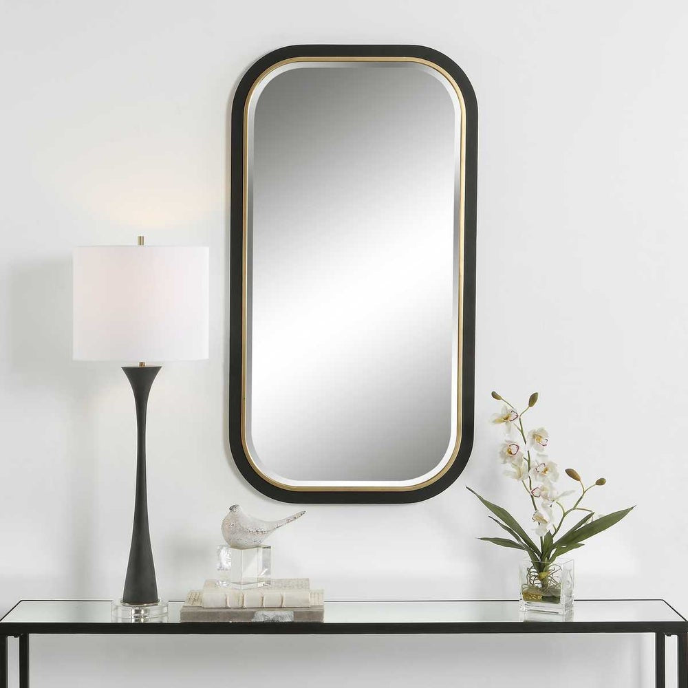 Uttermost Nevaeh Satin Black With Gold Leaf Mirror - Image 1