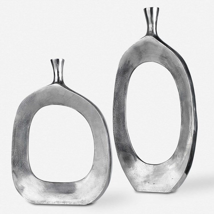 Uttermost Cierra Textured Nickel Sculptural Set of 2 Vases - Image 2