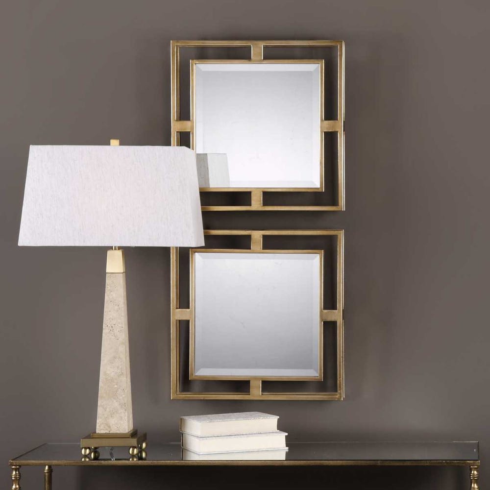 Uttermost Allick Square Antique Leaf Square Mirrors ~ Set Of 2