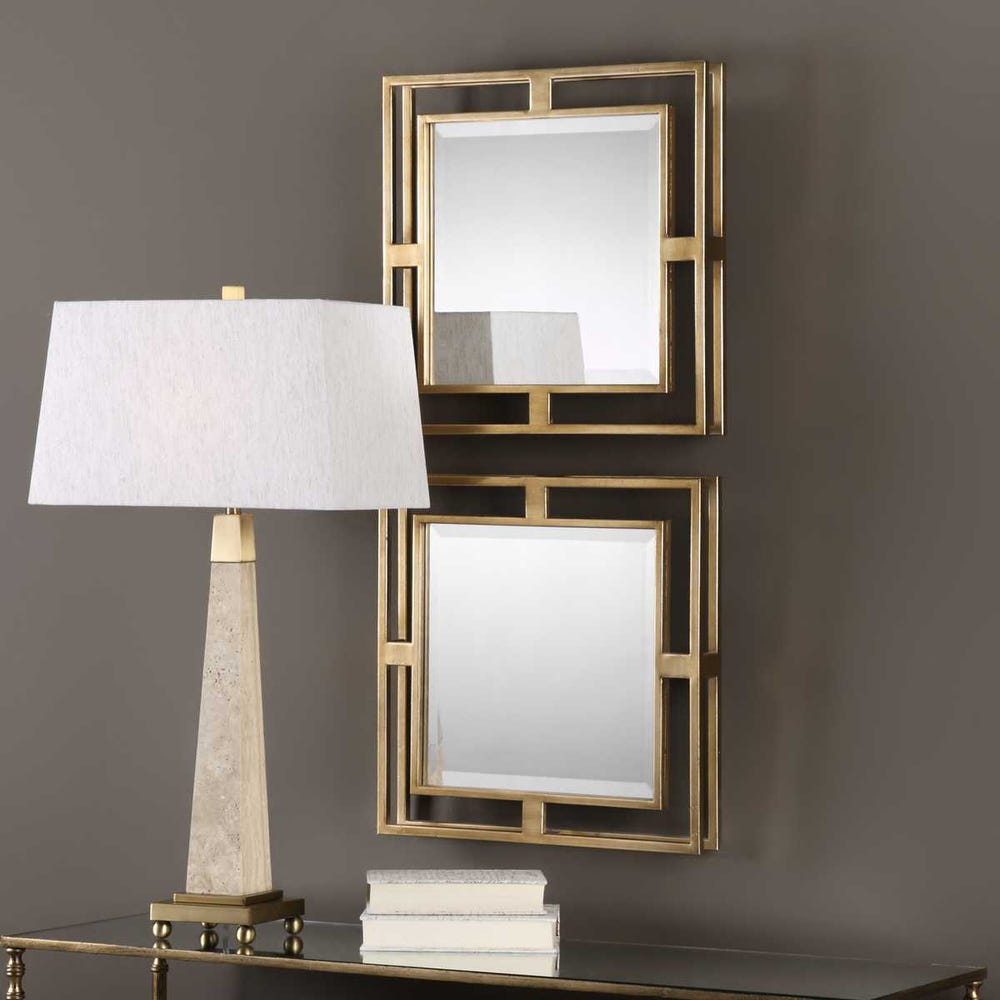 Uttermost Allick Square Antique Leaf Square Mirrors ~ Set Of 2 - Image 2