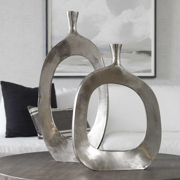 Uttermost Cierra Textured Nickel Sculptural Set of 2 Vases - Image 1