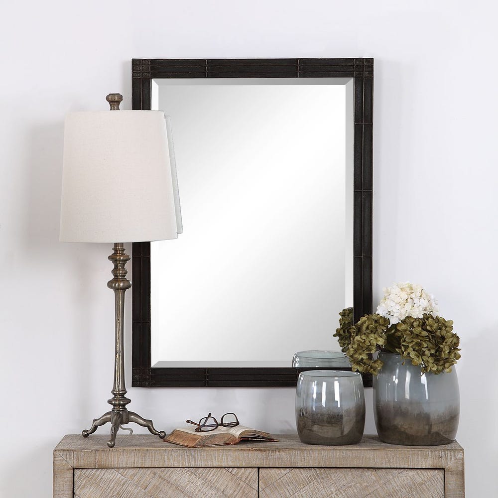 Uttermost Gower Rustic Aged Black Iron Mirror - Image 1